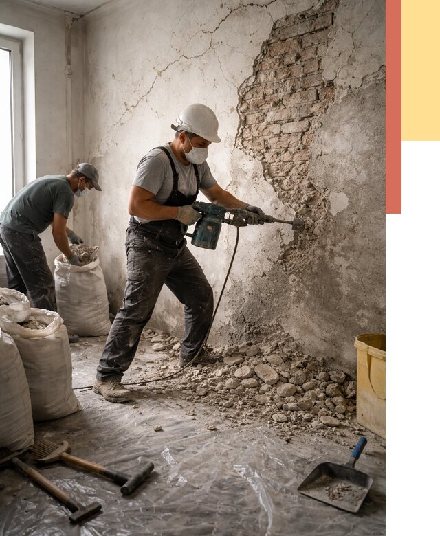 Демонтаж штукатурки со стен в Новокузнецке от 7397 руб/м² — быстро и недорого | ОТДЕЛОЧНИК-Нвк