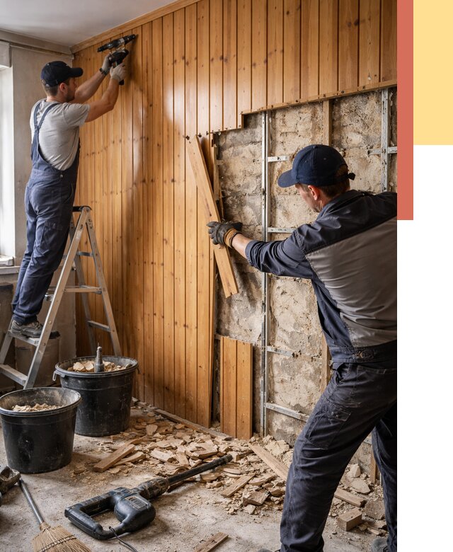 Демонтаж вагонки со стен в Новокузнецке от 1490 руб. — снятие, удаление, срочно | ОТДЕЛОЧНИК-Нвк