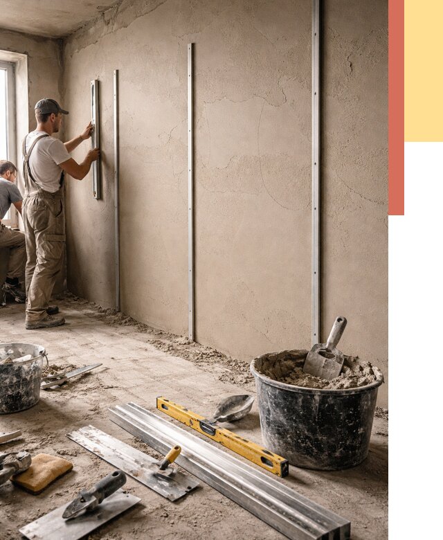 Штукатурка стен по маякам в Новокузнецке от 5651 руб./м² — выравнивание под ключ | ОТДЕЛОЧНИК-Нвк