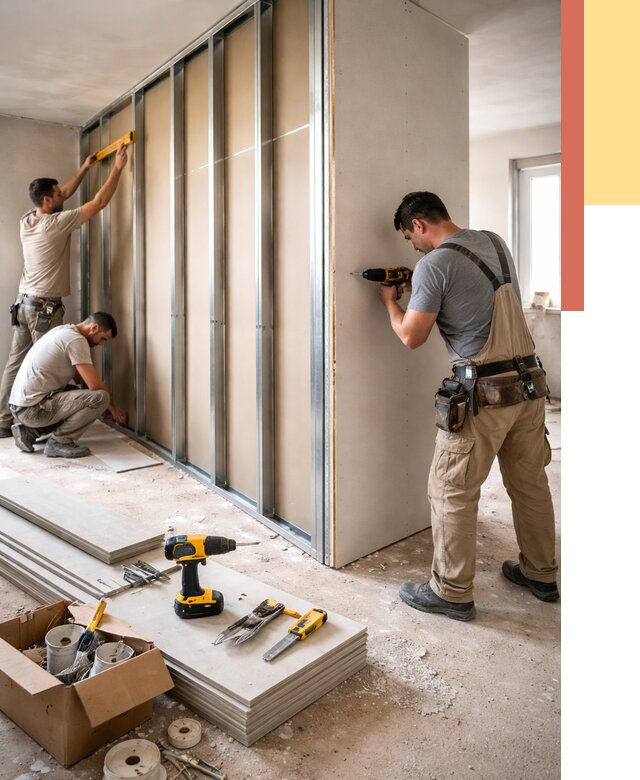 Монтаж однослойной перегородки из гипсокартона в Новокузнецке от 668 руб. | ОТДЕЛОЧНИК-Нвк