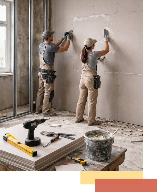 Монтаж двухслойной перегородки из гипсокартона в Новокузнецке