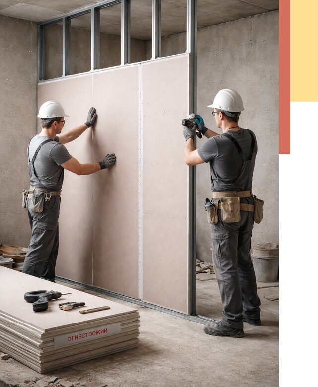 Перегородка из огнестойкого гипсокартона в Новокузнецке от 1901 руб. под ключ | ОТДЕЛОЧНИК-Нвк
