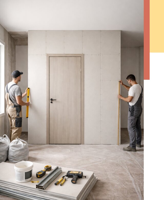 Перегородка из гипсокартона с дверью в Новокузнецке от 4623 руб. под ключ | ОТДЕЛОЧНИК-Нвк