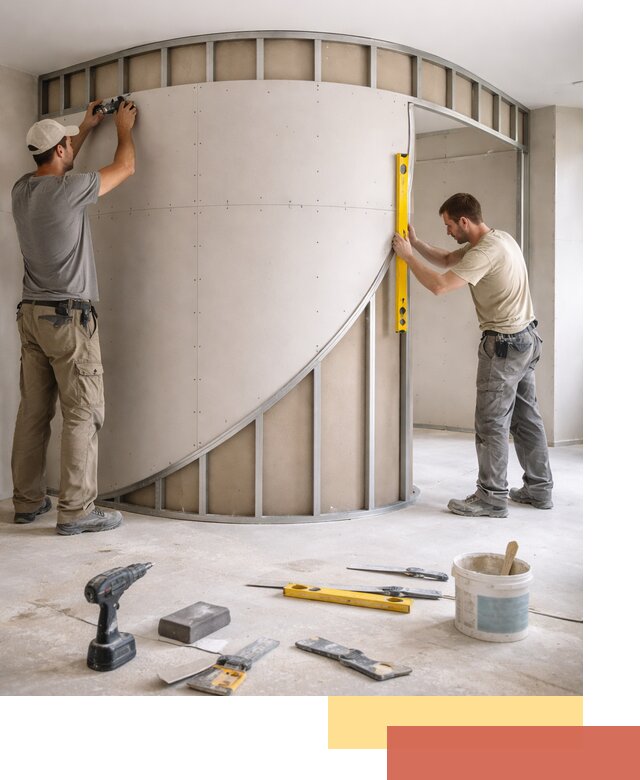 Радиусная перегородка из гипсокартона в Новокузнецке под ключ