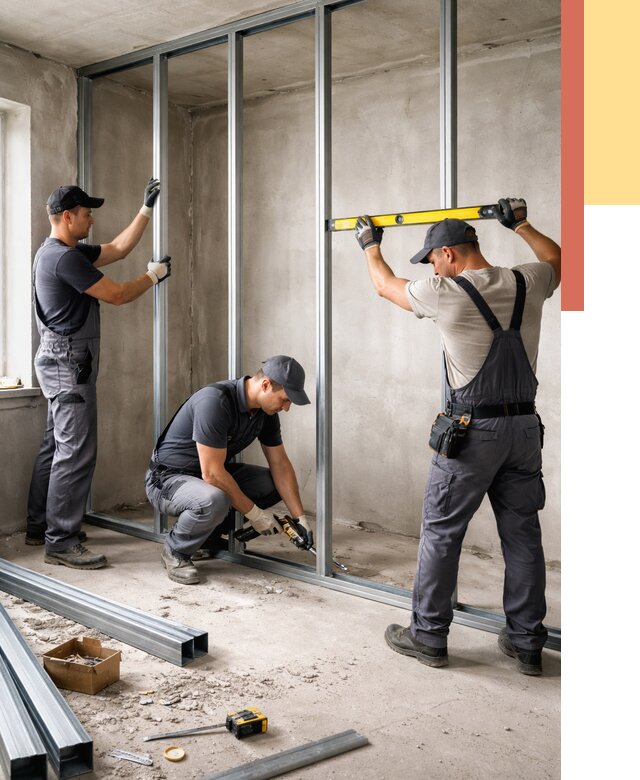 Монтаж каркаса перегородки из профиля в Новокузнецке от 771 руб. | ОТДЕЛОЧНИК-Нвк