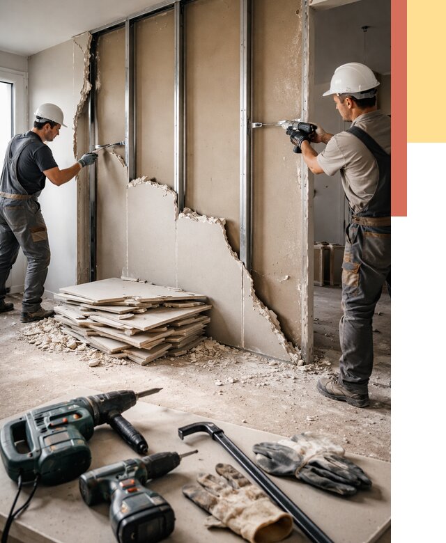 Демонтаж перегородки из гипсокартона в Новокузнецке от 1233 руб. быстро и недорого | ОТДЕЛОЧНИК-Нвк