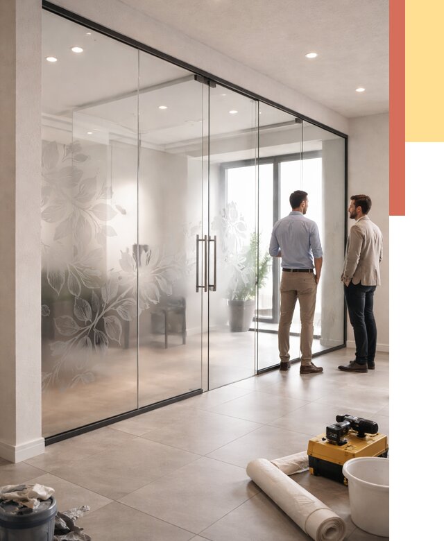 Стеклянные перегородки с рисунком в Новокузнецке от 12843 руб. монтаж и нанесение | ОТДЕЛОЧНИК-Нвк