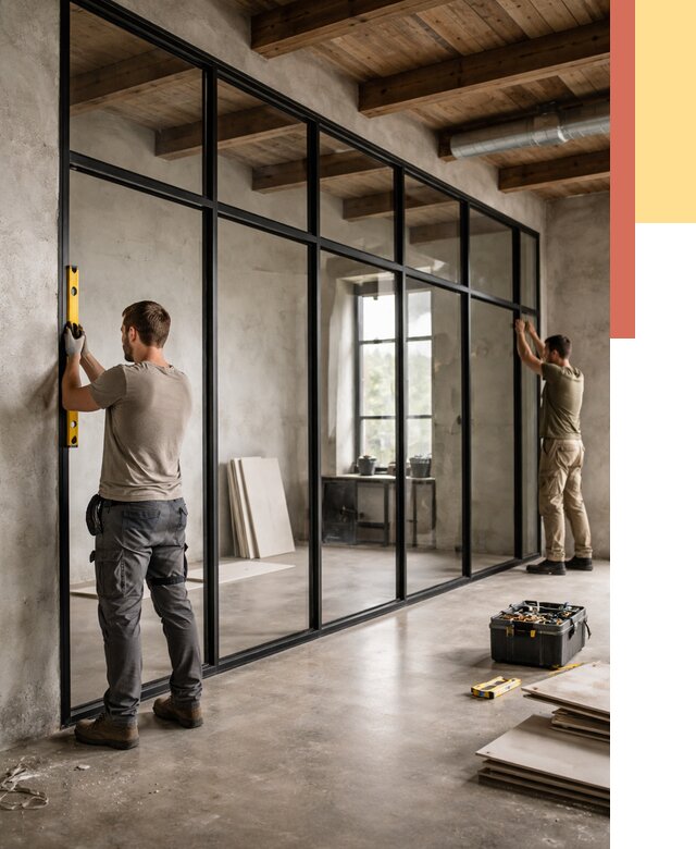 Стеклянные перегородки лофт в Новокузнецке от 10788 руб. под ключ | ОТДЕЛОЧНИК-Нвк