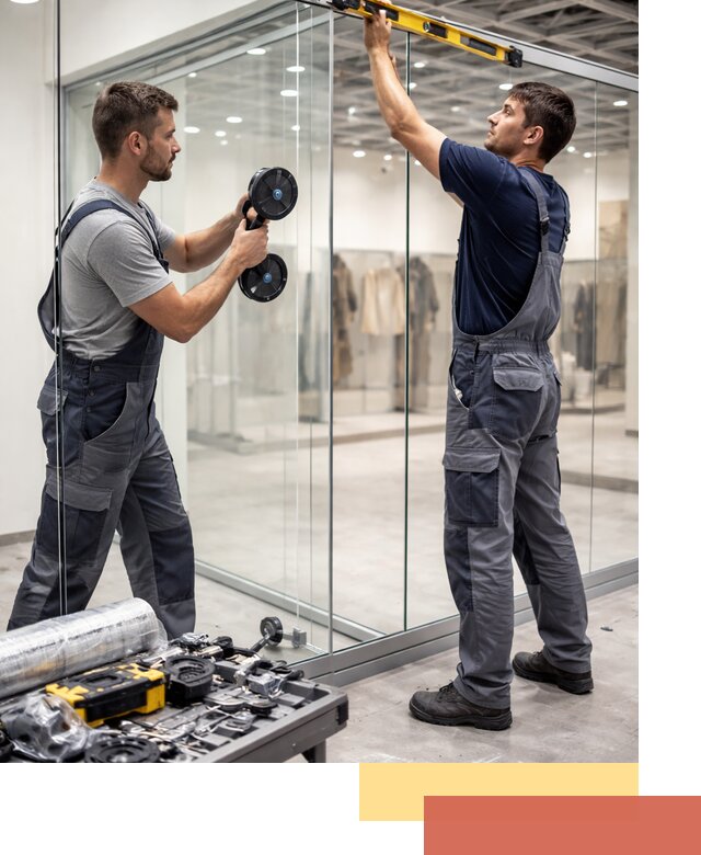 Стеклянные перегородки для магазинов в Новокузнецке — монтаж и установка