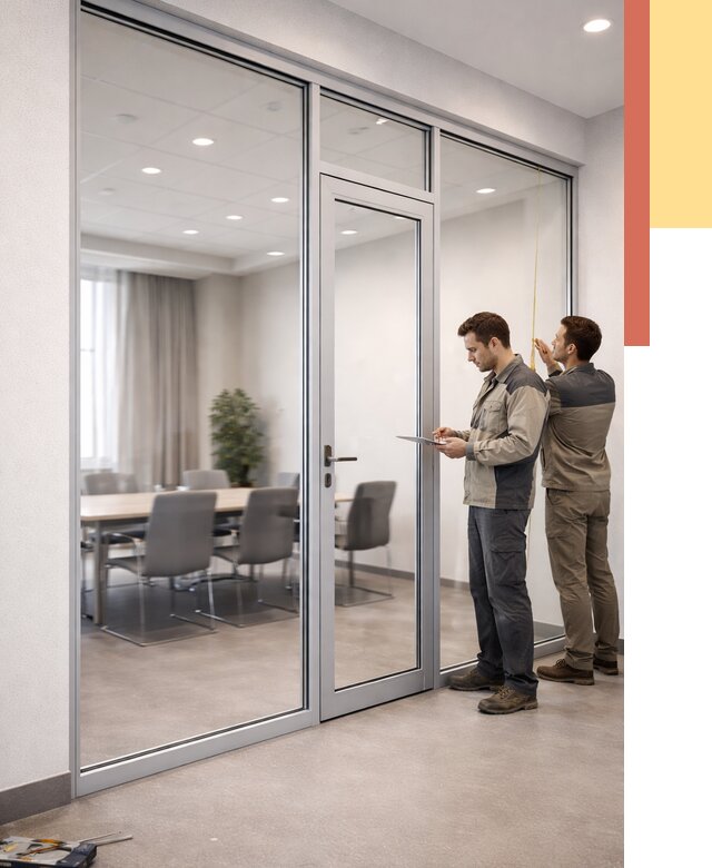 Установка и монтаж алюминиевых перегородок со стеклом в Новокузнецке от 8425 руб. | ОТДЕЛОЧНИК-Нвк