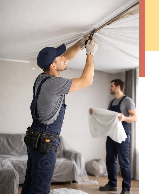 Демонтаж натяжного потолка в Новокузнецке от 4623 руб. — снятие и разбор под ключ | ОТДЕЛОЧНИК-Нвк