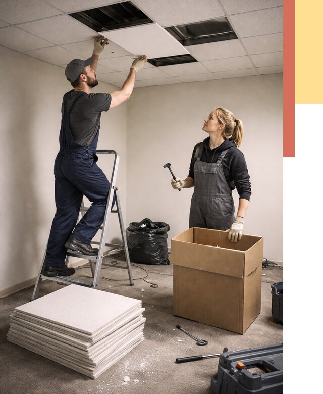 Демонтаж потолочной плитки в Новокузнецке от 4623 руб. быстро и недорого | ОТДЕЛОЧНИК-Нвк