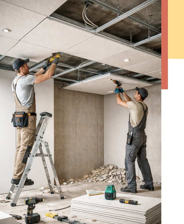 Монтаж акустического потолка в Новокузнецке от 6678 руб/м2 — быстро и недорого | ОТДЕЛОЧНИК-Нвк