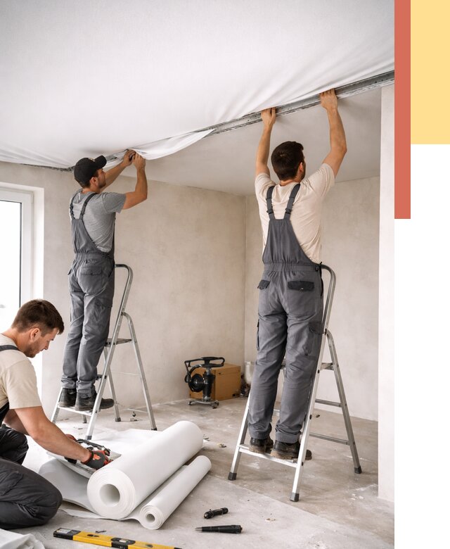 Монтаж тканевого натяжного потолка в Новокузнецке от 3596 руб. под ключ | ОТДЕЛОЧНИК-Нвк