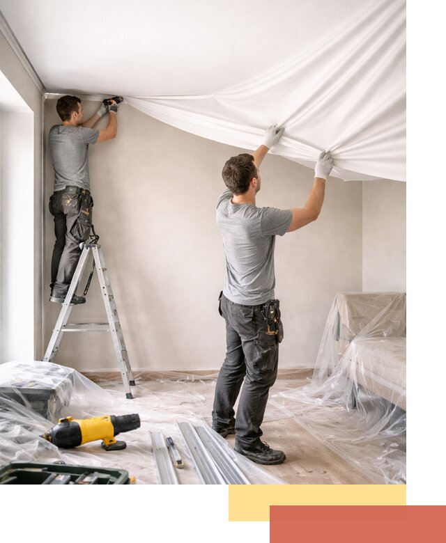 Монтаж тканевого натяжного потолка в Новокузнецке недорого и быстро