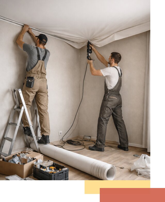 Монтаж цветного натяжного потолка в Новокузнецке за один день