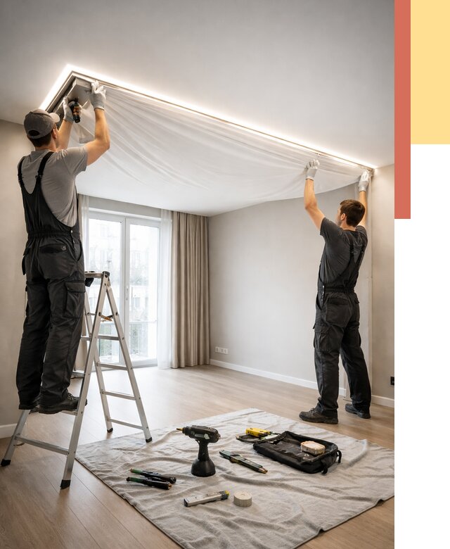 Монтаж парящего натяжного потолка в Новокузнецке от 4623 руб. быстро и недорого | ОТДЕЛОЧНИК-Нвк