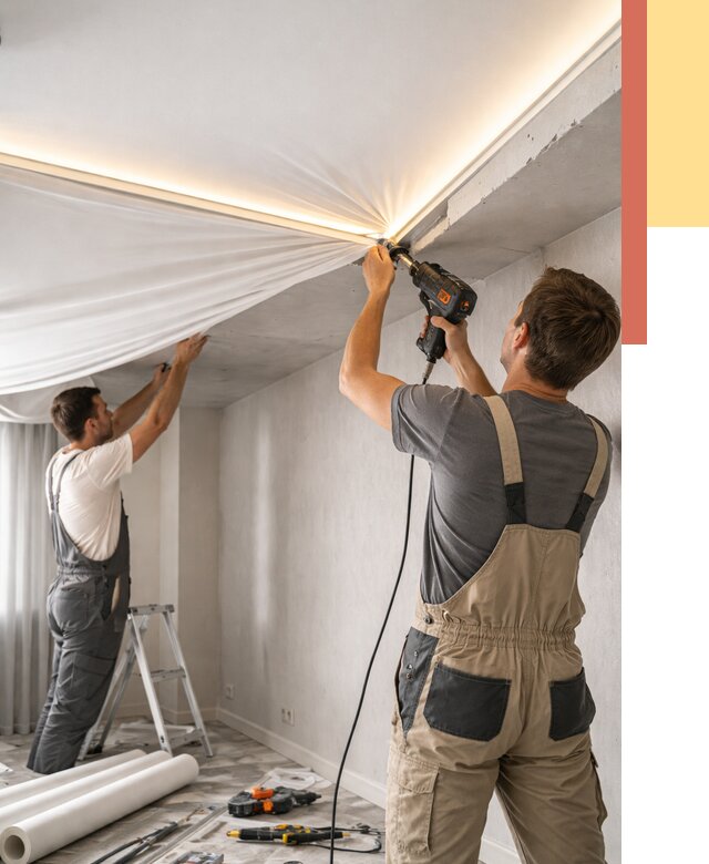 Монтаж натяжного потолка с подсветкой в Новокузнецке от 976 руб. | ОТДЕЛОЧНИК-Нвк