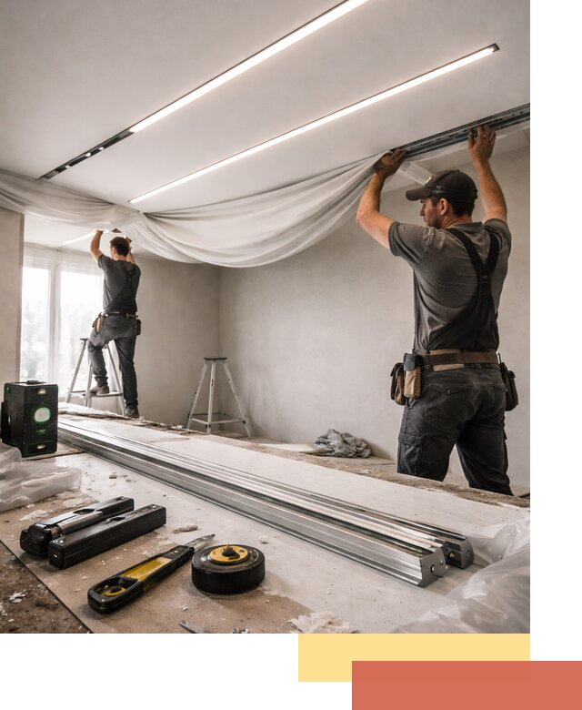 Монтаж натяжных потолков со световыми линиями в Новокузнецке