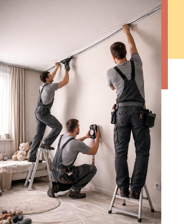 Монтаж натяжного потолка в детской в Новокузнецке от 3596 руб. — быстро и недорого | ОТДЕЛОЧНИК-Нвк