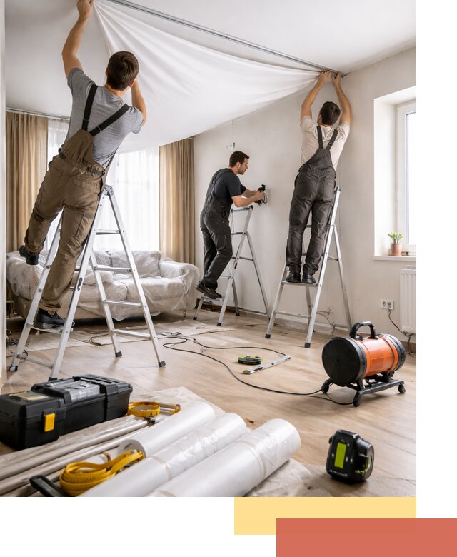 Монтаж натяжного потолка в гостиной в Новокузнецке