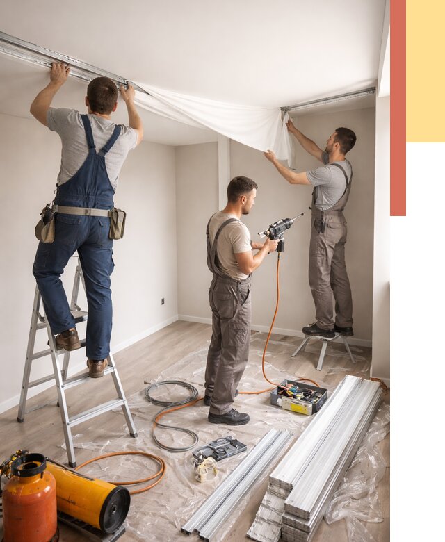 Монтаж натяжного потолка в студии в Новокузнецке от 5651 руб. — быстро и недорого | ОТДЕЛОЧНИК-Нвк