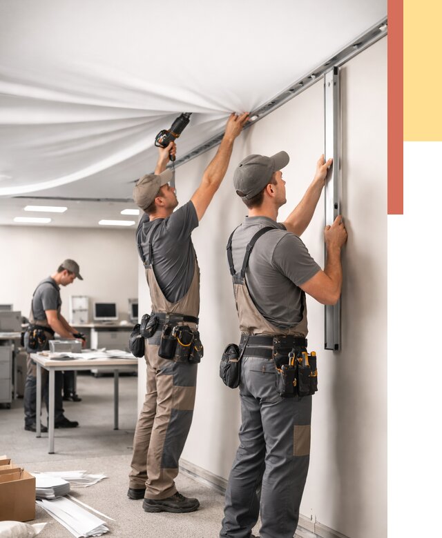 Монтаж натяжного потолка в офисе в Новокузнецке от 462 руб/м² — быстро и недорого | ОТДЕЛОЧНИК-Нвк