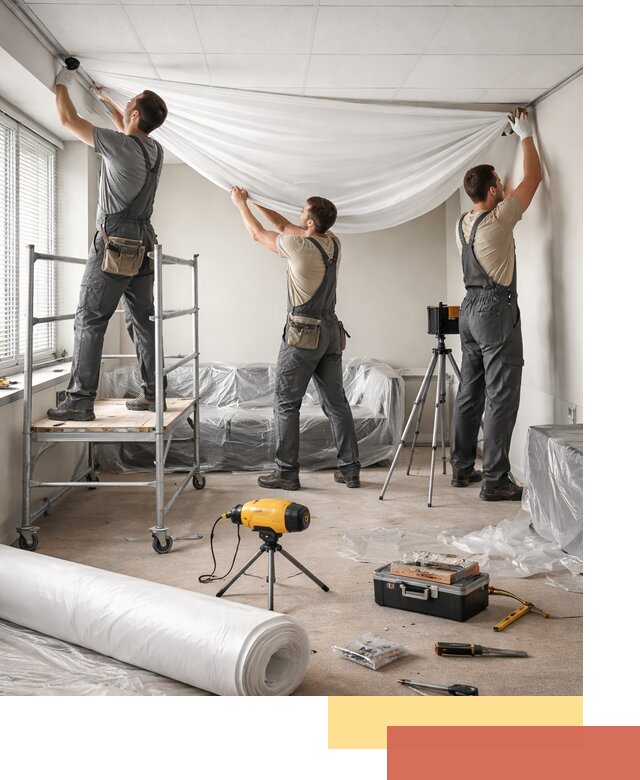 Монтаж натяжного потолка в офисе в Новокузнецке