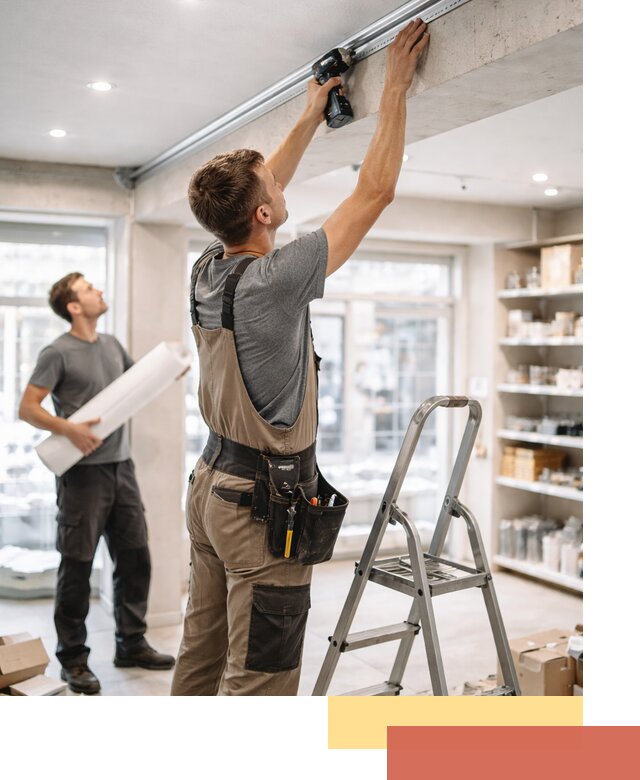 Монтаж натяжных потолков в магазине в Новокузнецке