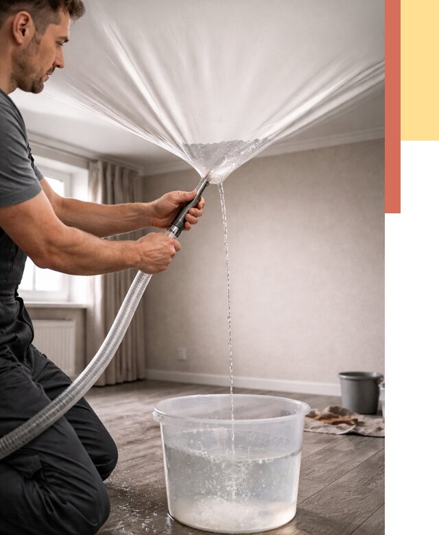 Слив воды с натяжного потолка в Новокузнецке от 2569 руб. быстро и недорого | ОТДЕЛОЧНИК-Нвк