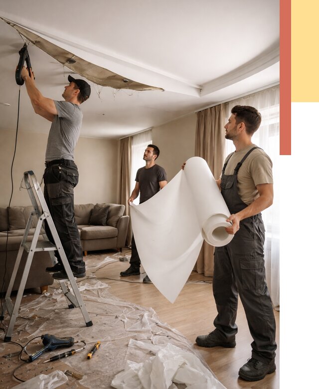 Замена полотна натяжного потолка в Новокузнецке от 9760 руб. быстро и недорого | ОТДЕЛОЧНИК-Нвк