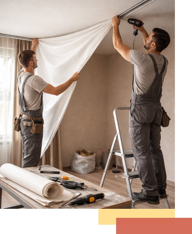 Замена полотна натяжного потолка в Новокузнецке быстро и качественно