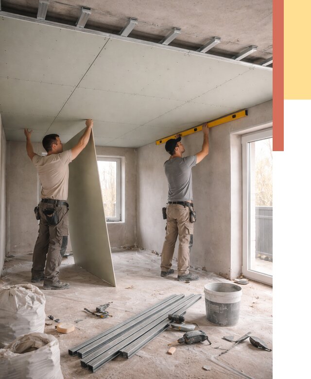 Одноуровневый потолок из гипсокартона в Новокузнецке от 771 руб. — монтаж под ключ | ОТДЕЛОЧНИК-Нвк