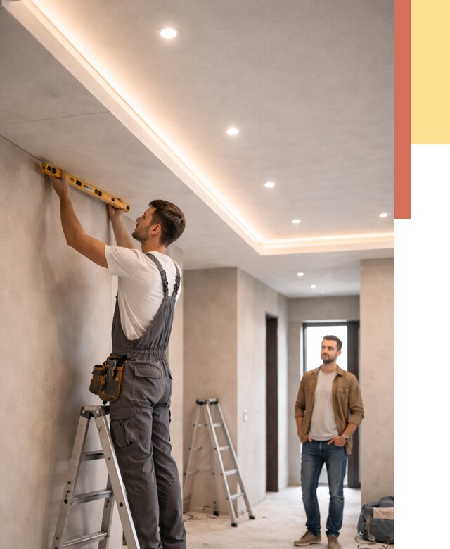 Потолок из гипсокартона с подсветкой в Новокузнецке от 771 руб./м2 под ключ | ОТДЕЛОЧНИК-Нвк