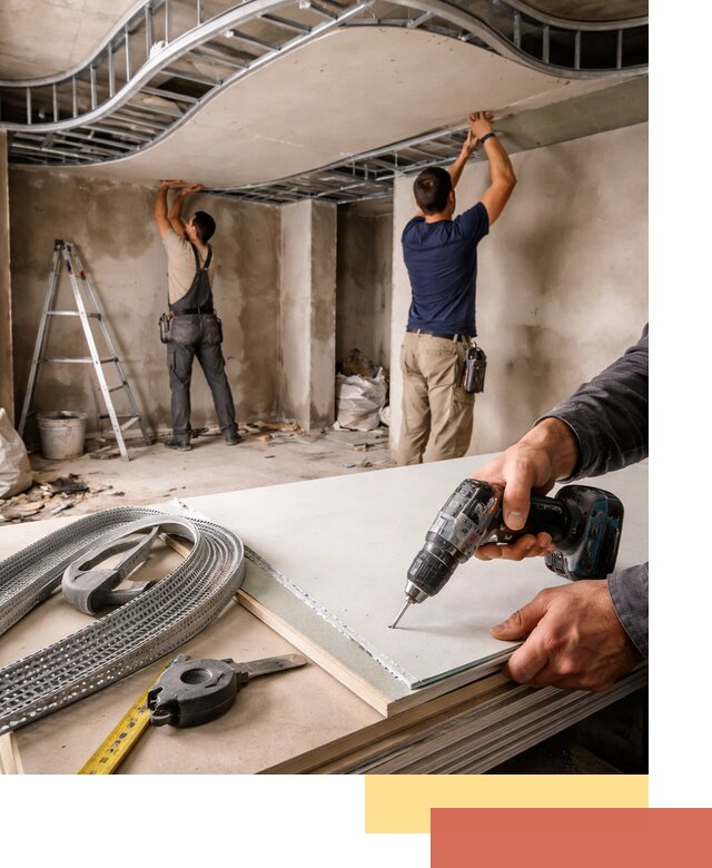 Криволинейный потолок из гипсокартона в Новокузнецке — монтаж и отделка