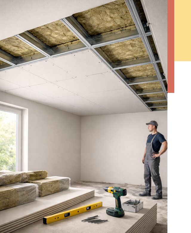 Звукоизоляция потолка ГКЛ в Новокузнецке от 976 руб. — монтаж под ключ | ОТДЕЛОЧНИК-Нвк